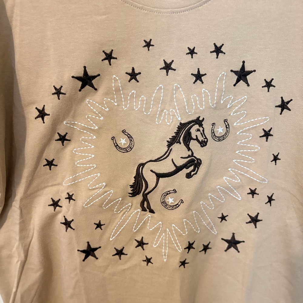 Beige embroidered western nwt Women's Tee